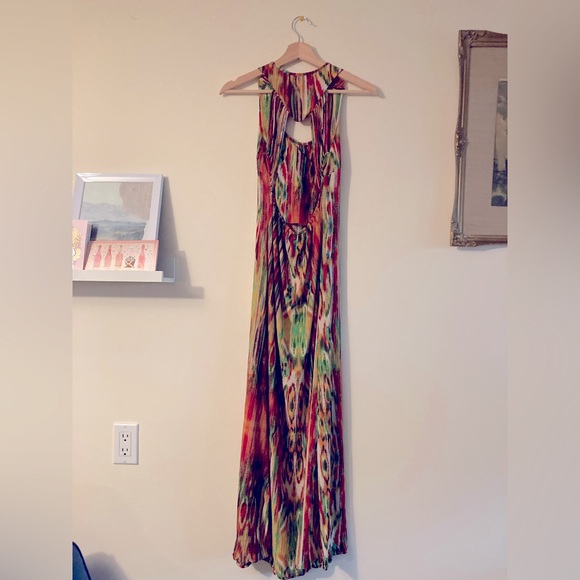 Julia Red Green and Yellow Bohemian Maxi Dress Silk Blend Long Dress Size Small - Picture 2 of 8